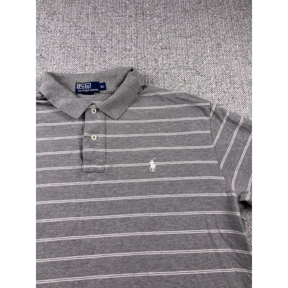 Polo by Ralph Lauren Shirt Mens XL Gray White Striped Soft Cotton Pony Polo